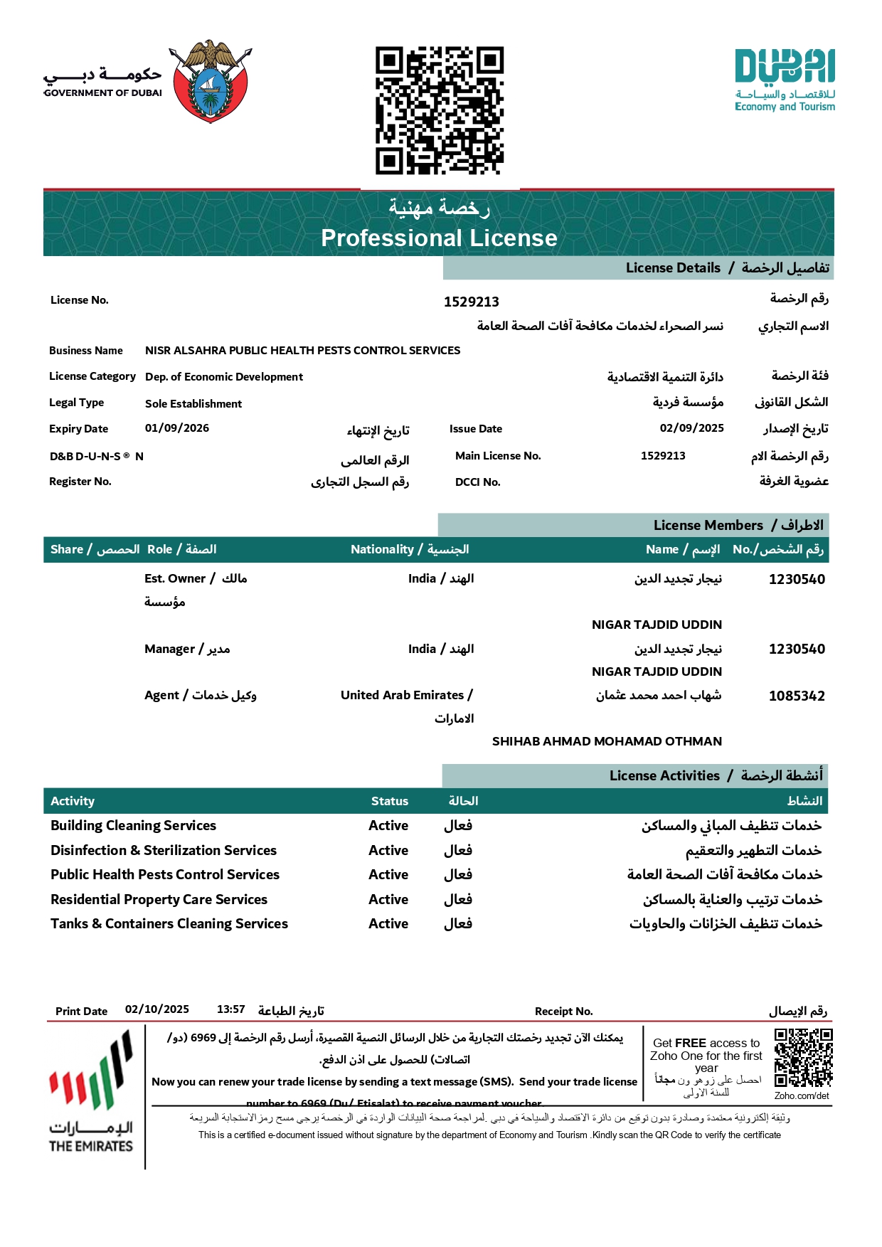 Nisr Al Sahra Trade  License